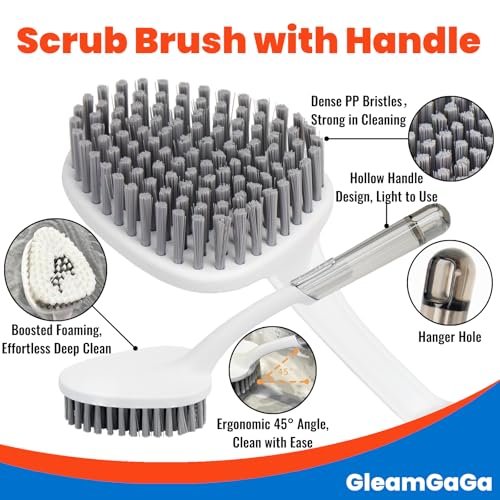 3 Pack Heavy-Duty Shower Scrub Brush Set – Long Handle Stiff Bristle Grout Brush for Bathroom, Tile, Floor, Kitchen, Sink & Carpet Cleaning Avelisse