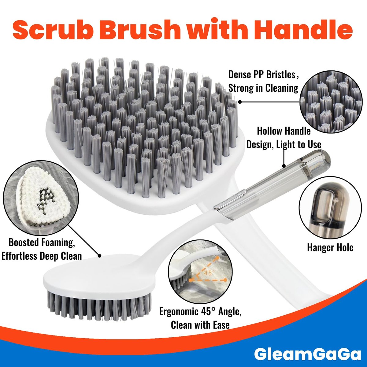 3 Pack Heavy-Duty Shower Scrub Brush Set – Long Handle Stiff Bristle Grout Brush for Bathroom, Tile, Floor, Kitchen, Sink & Carpet Cleaning Avelisse