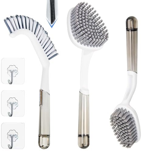 3 Pack Heavy-Duty Shower Scrub Brush Set – Long Handle Stiff Bristle Grout Brush for Bathroom, Tile, Floor, Kitchen, Sink & Carpet Cleaning Avelisse