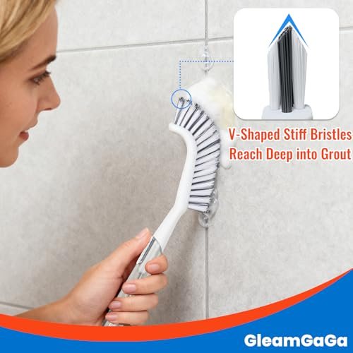 3 Pack Heavy-Duty Shower Scrub Brush Set – Long Handle Stiff Bristle Grout Brush for Bathroom, Tile, Floor, Kitchen, Sink & Carpet Cleaning Avelisse