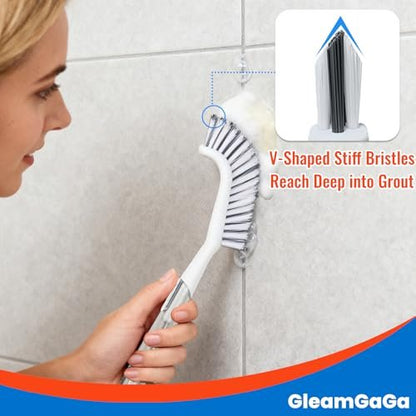 3 Pack Heavy-Duty Shower Scrub Brush Set – Long Handle Stiff Bristle Grout Brush for Bathroom, Tile, Floor, Kitchen, Sink & Carpet Cleaning Avelisse