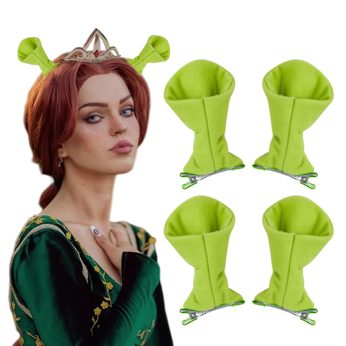 Bufeti 4 Pcs Green Ogre Ears Headband Monster Hair Clips for Halloween Cosplay Party Dress Up Costume Accessories - görsel 1