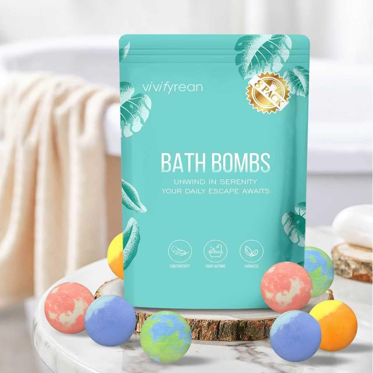Vivifyrean Bath Bombs – Organic Spa Set with Essential Oils, Shea Butter & Epsom Salt, 8 Pack, 4 Natural Scents, Non-Toxic, Easy Clean, Gift for Women and Girls Avelisse