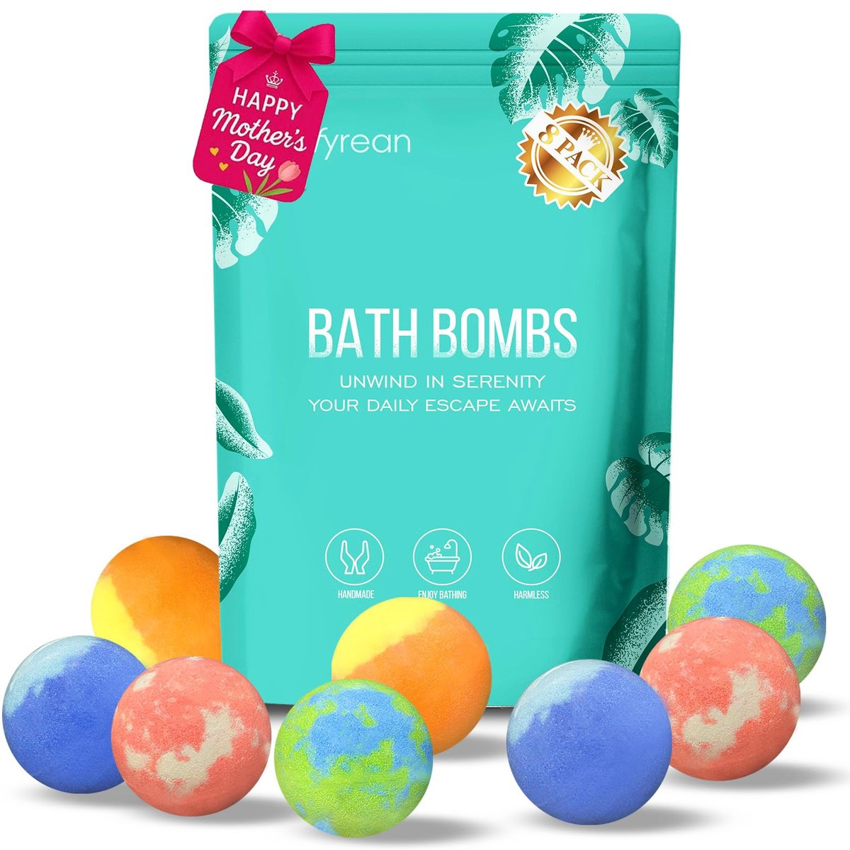 Vivifyrean Bath Bombs – Organic Spa Set with Essential Oils, Shea Butter & Epsom Salt, 8 Pack, 4 Natural Scents, Non-Toxic, Easy Clean, Gift for Women and Girls Avelisse