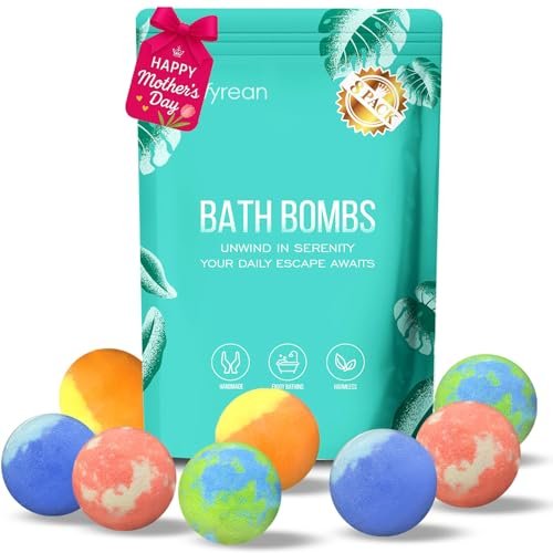 Vivifyrean Bath Bombs – Organic Spa Set with Essential Oils, Shea Butter & Epsom Salt, 8 Pack, 4 Natural Scents, Non-Toxic, Easy Clean, Gift for Women and Girls Avelisse