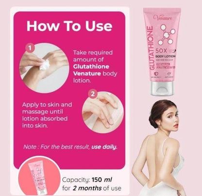 Venature Glutathione 50x Tone Up Body Lotion – Brightening & Hydrating Moisturizer (1 Fl Oz) Avelisse