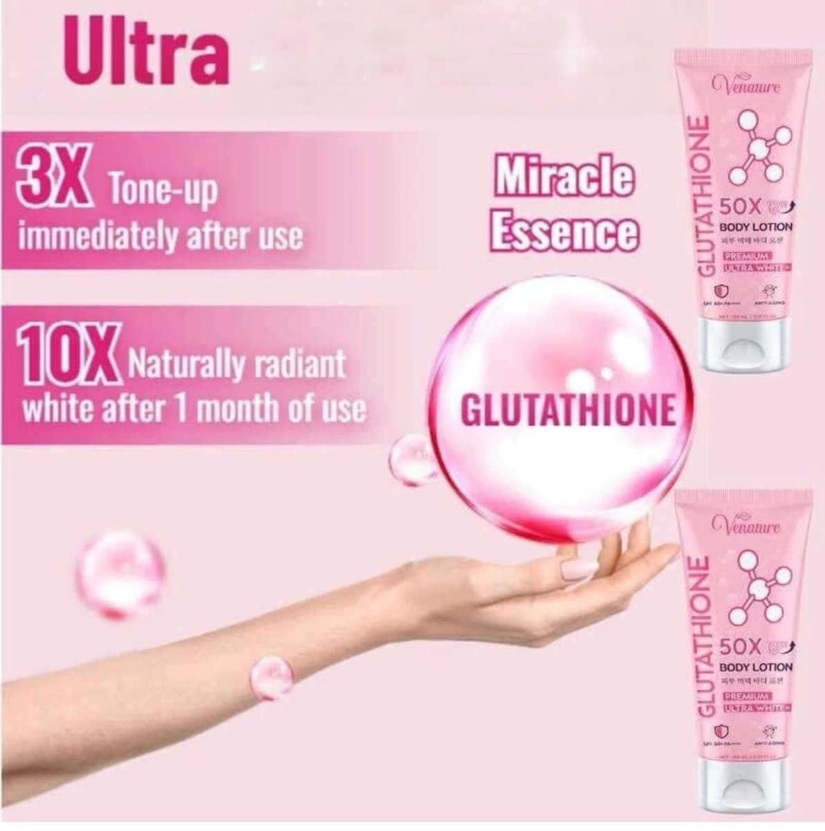Venature Glutathione 50x Tone Up Body Lotion – Brightening & Hydrating Moisturizer (1 Fl Oz) Avelisse