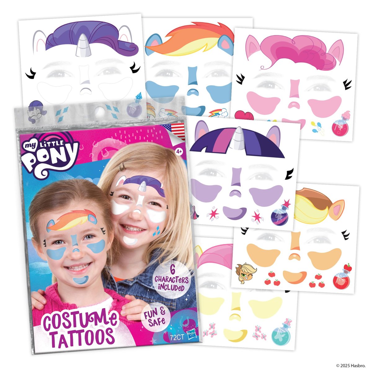 My Little Pony Temporary Tattoos for Kids – Twilight Sparkle, Rainbow Dash, Pinkie Pie & More – Non-Toxic & Skin-Safe Halloween Costume Accessory - görsel 1