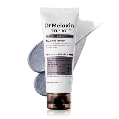 Dr.Melaxin Peel Shot Black Rice Mochi Whip Cleanser – 100ml for Blackheads, Clogged Pores & Dull Skin Avelisse