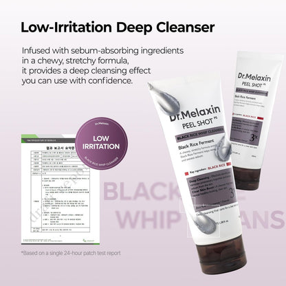 Dr.Melaxin Peel Shot Black Rice Mochi Whip Cleanser – 100ml for Blackheads, Clogged Pores & Dull Skin Avelisse