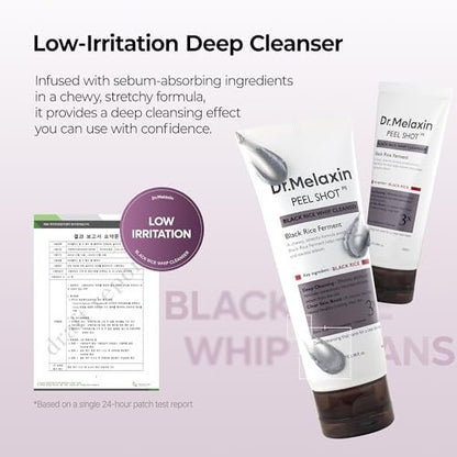 Dr.Melaxin Peel Shot Black Rice Mochi Whip Cleanser – 100ml for Blackheads, Clogged Pores & Dull Skin Avelisse