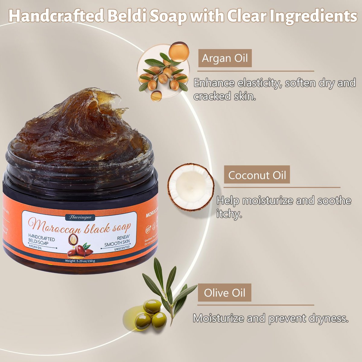 Hoveimpee 2 Pack Organic Moroccan Black Soap – Moisturizing Beldi Soap with Argan Oil & Vitamin C for Even Tone, Fragrance-Free Hammam Kit, 5.29 oz Each Avelisse