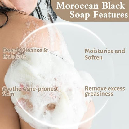 Hoveimpee 2 Pack Organic Moroccan Black Soap – Moisturizing Beldi Soap with Argan Oil & Vitamin C for Even Tone, Fragrance-Free Hammam Kit, 5.29 oz Each Avelisse