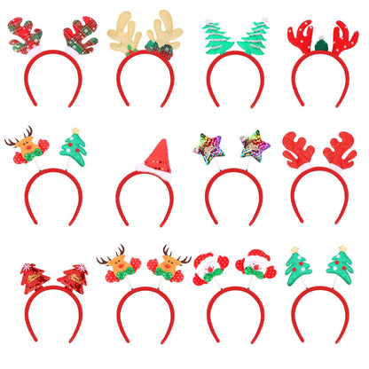 Amariver 12-Pack Christmas Holiday Headbands Set – Festive Party Hair Accessories with Reindeer Antlers, Santa Hat, and Christmas Tree Designs