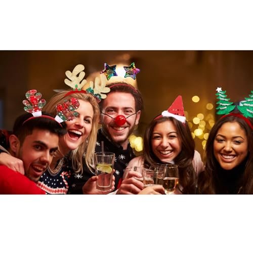Amariver 12-Pack Christmas Holiday Headbands Set – Festive Party Hair Accessories with Reindeer Antlers, Santa Hat, and Christmas Tree Designs - görsel 6