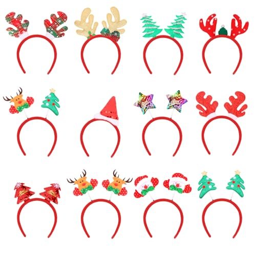 Amariver 12-Pack Christmas Holiday Headbands Set – Festive Party Hair Accessories with Reindeer Antlers, Santa Hat, and Christmas Tree Designs - görsel 2
