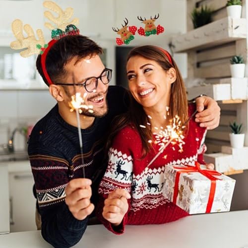 Amariver 12-Pack Christmas Holiday Headbands Set – Festive Party Hair Accessories with Reindeer Antlers, Santa Hat, and Christmas Tree Designs - görsel 10