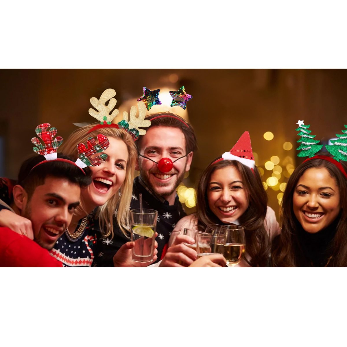 Amariver 12-Pack Christmas Holiday Headbands Set – Festive Party Hair Accessories with Reindeer Antlers, Santa Hat, and Christmas Tree Designs - görsel 5