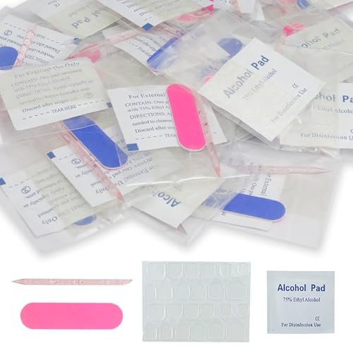 20 Sets Disposable Manicure Kits 4-Piece: Nail File 100/180 Grit, Crystal Stick, Double Sided Nail Adhesives, Polish Remover Pads - Blue & Fuchsia - görsel 2