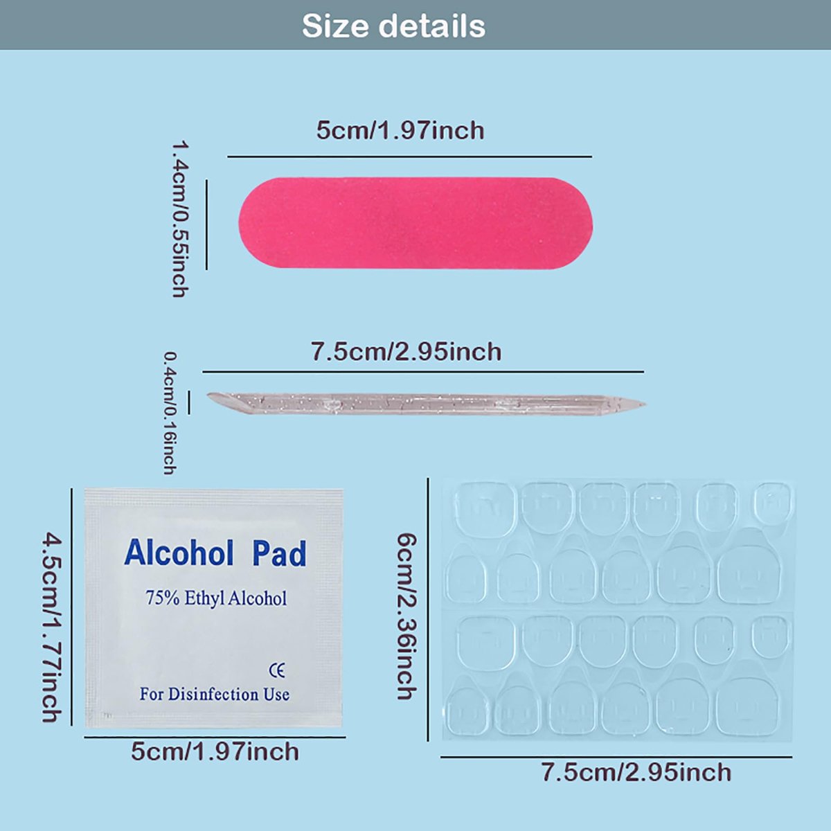 20 Sets Disposable Manicure Kits 4-Piece: Nail File 100/180 Grit, Crystal Stick, Double Sided Nail Adhesives, Polish Remover Pads - Blue & Fuchsia - görsel 5