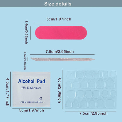 20 Sets Disposable Manicure Kits 4-Piece: Nail File 100/180 Grit, Crystal Stick, Double Sided Nail Adhesives, Polish Remover Pads - Blue & Fuchsia