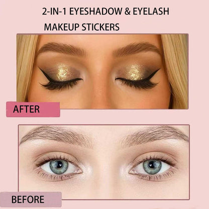 3-in-1 Lazy Eye Shadow Eyelash Patch - 2025 New Self-Adhesive Reusable Eye Makeup Stickers with False Lashes, 3 PCS (Brown Silver Black)