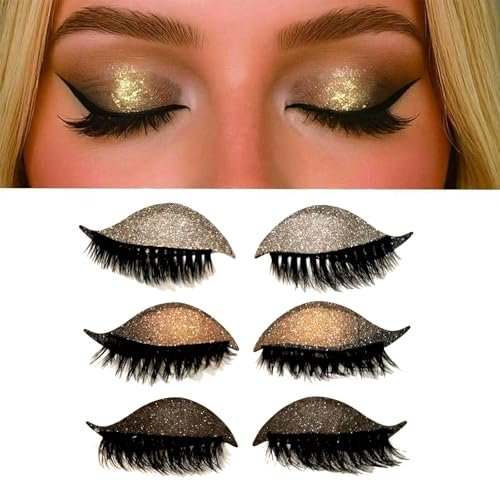 3-in-1 Lazy Eye Shadow Eyelash Patch - 2025 New Self-Adhesive Reusable Eye Makeup Stickers with False Lashes, 3 PCS (Brown Silver Black) - görsel 2