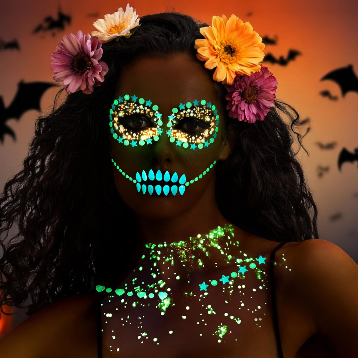 YGDZ Glow in The Dark Body Glitter - Mermaid Face Gems Kit & Hair Glitter Jewels for UV Black Light Parties, Rave Accessories for Women - görsel 13