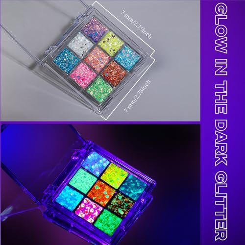 YGDZ Glow in The Dark Body Glitter - Mermaid Face Gems Kit & Hair Glitter Jewels for UV Black Light Parties, Rave Accessories for Women - görsel 10