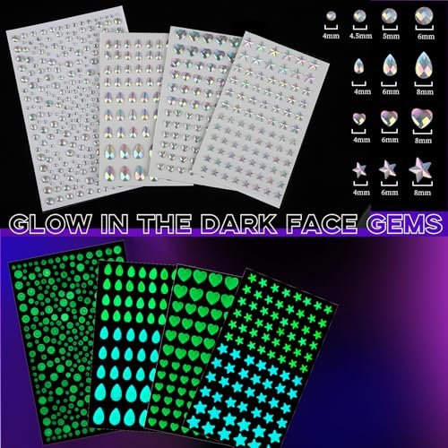 YGDZ Glow in The Dark Body Glitter - Mermaid Face Gems Kit & Hair Glitter Jewels for UV Black Light Parties, Rave Accessories for Women - görsel 6