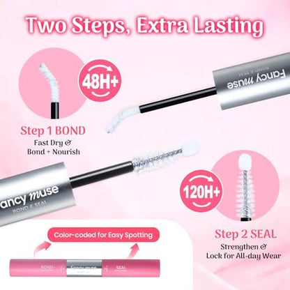 Fancy Muse Lash Bond and Seal Lash Glue - Waterproof Eyelash Cluster Adhesive with Vitamin E, 120H+ Long-Lasting False Eyelash Glue for All Day Wear