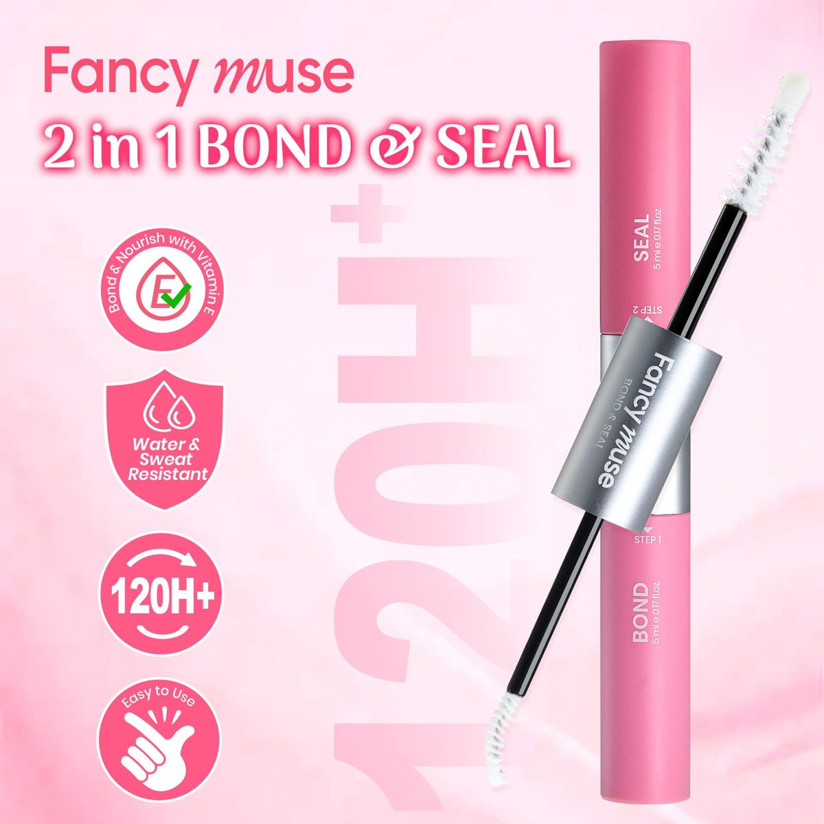 Fancy Muse Lash Bond and Seal Lash Glue - Waterproof Eyelash Cluster Adhesive with Vitamin E, 120H+ Long-Lasting False Eyelash Glue for All Day Wear - görsel 11