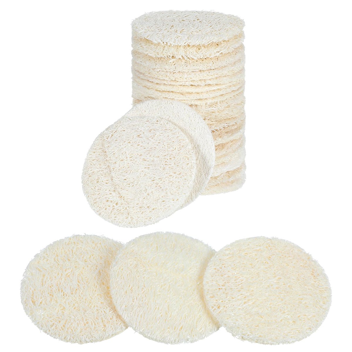 Nogeqi 20-Pack Natural Loofah Sponge Pads - 2.17 Inch Exfoliating Face Scrub Pads for Gentle Cleansing and Makeup Removal - görsel 1