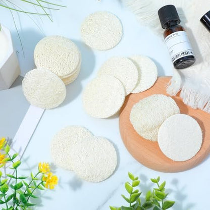 Nogeqi 20-Pack Natural Loofah Sponge Pads - 2.17 Inch Exfoliating Face Scrub Pads for Gentle Cleansing and Makeup Removal
