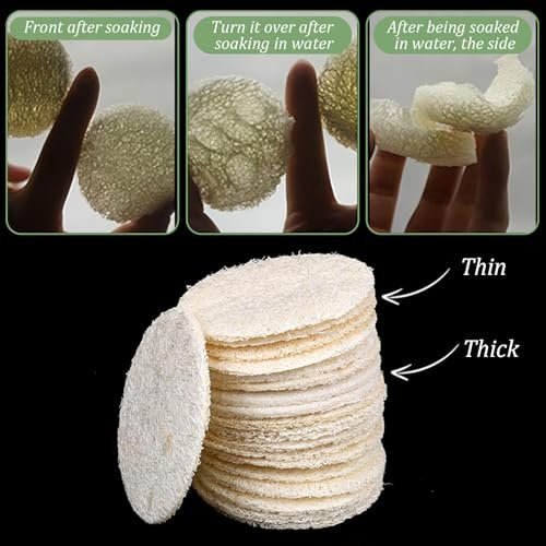 Nogeqi 20-Pack Natural Loofah Sponge Pads - 2.17 Inch Exfoliating Face Scrub Pads for Gentle Cleansing and Makeup Removal - görsel 6