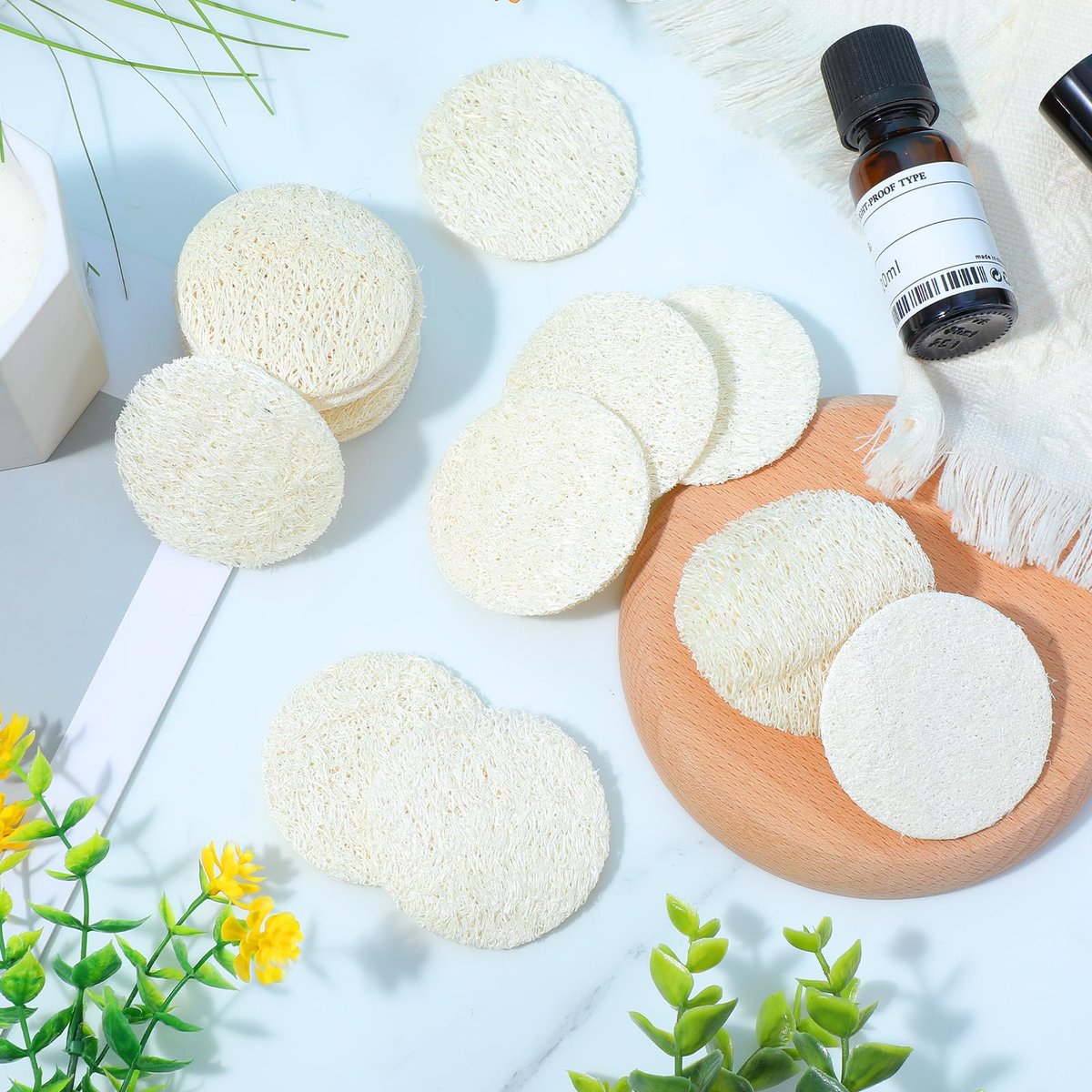 Nogeqi 20-Pack Natural Loofah Sponge Pads - 2.17 Inch Exfoliating Face Scrub Pads for Gentle Cleansing and Makeup Removal - görsel 15