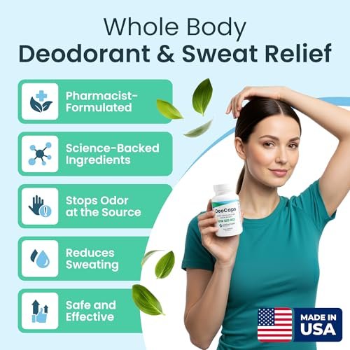 DeoCaps Whole Body Deodorizing Supplement - 100% Natural Internal Deodorant, Sweat Relief - Body Odor Pills Reduce Odor in Underarms, Intimate Areas & Feet - 60 Chlorophyll Capsules for Gut Health Avelisse