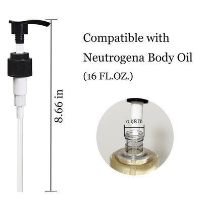 2-Pack Black Plastic Pump Dispenser Compatible with Neutrogena Body Oil 16 Fl Oz Bottles