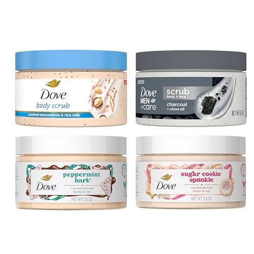Dove Limited Edition Holiday Treats Exfoliating Mini Body Scrub 4 Pack - Deep Nourishment, 3.5 oz Each Avelisse