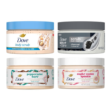 Dove Limited Edition Holiday Treats Exfoliating Mini Body Scrub 4 Pack - Deep Nourishment, 3.5 oz Each Avelisse