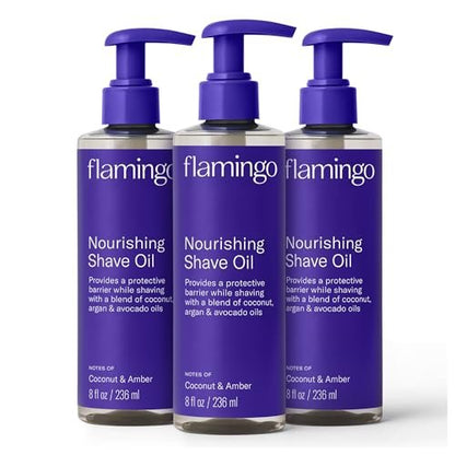 Flamingo Nourishing Shave Oil for Women with Coconut, Argan, & Avocado Oils, 8 FL OZ (Pack of 3) Avelisse