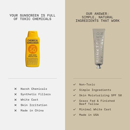Jay Alvarrez Beef Tallow Sunscreen SPF 50 – Grass-Fed Tallow & Zinc Oxide Mineral Sunscreen, No White Cast, Water Resistant Face & Body Sunblock | 3 oz Avelisse