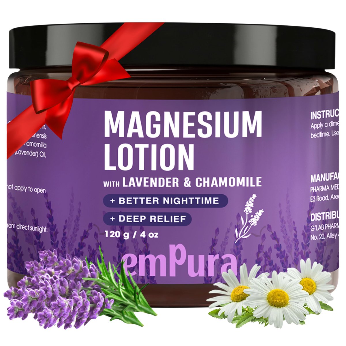 EMPURA Magnesium Lotion with Lavender & Chamomile – Fast Absorbing Magnesium Cream for Relaxation & Muscle Relief, Hand Leg or Foot Lotion, Self Care Gifts for Women (4oz) - görsel 1