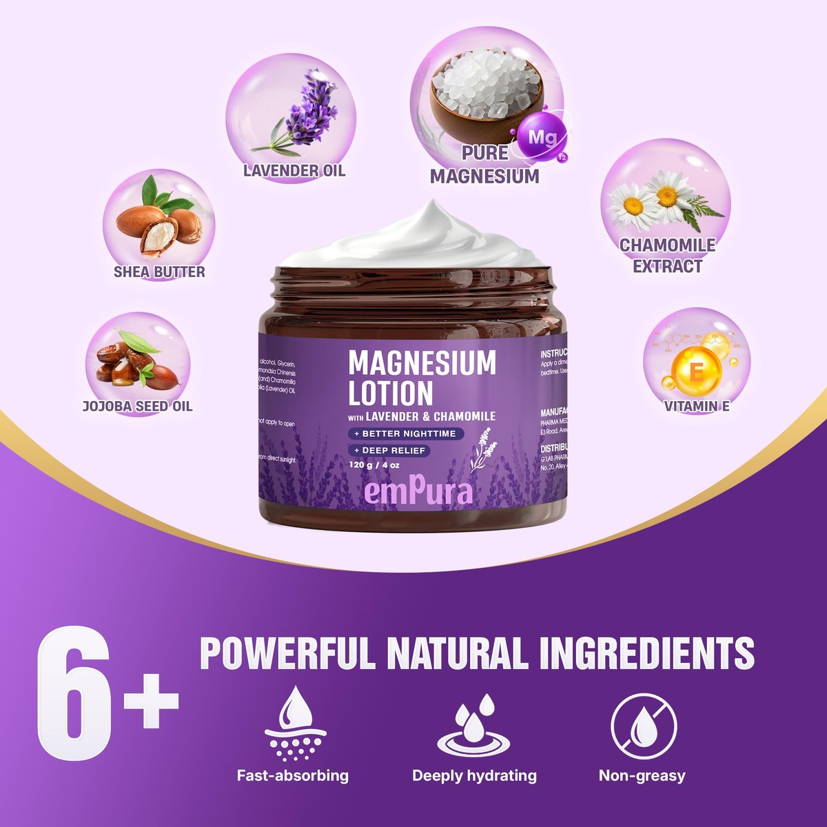 EMPURA Magnesium Lotion with Lavender & Chamomile – Fast Absorbing Magnesium Cream for Relaxation & Muscle Relief, Hand Leg or Foot Lotion, Self Care Gifts for Women (4oz) - görsel 11