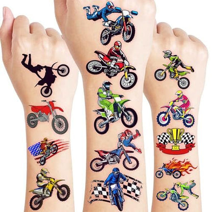 60 PCS Dirt Bike Temporary Tattoos for Kids - Waterproof Fake Tattoo Stickers (5 Sheets) - Motocross Racing Birthday Party Supplies, Favors & Goodie Bag Stuffers for Boys