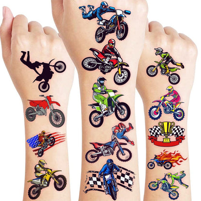 60 PCS Dirt Bike Temporary Tattoos for Kids - Waterproof Fake Tattoo Stickers (5 Sheets) - Motocross Racing Birthday Party Supplies, Favors & Goodie Bag Stuffers for Boys