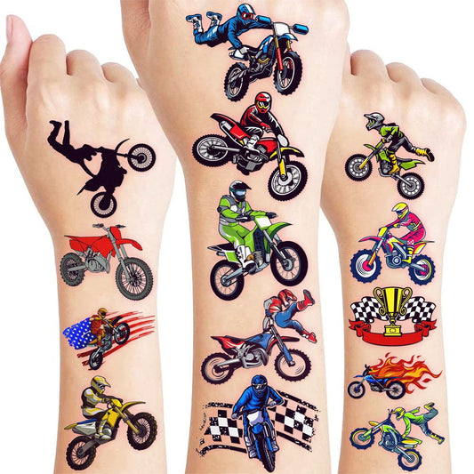 60 PCS Dirt Bike Temporary Tattoos for Kids - Waterproof Fake Tattoo Stickers (5 Sheets) - Motocross Racing Birthday Party Supplies, Favors & Goodie Bag Stuffers for Boys