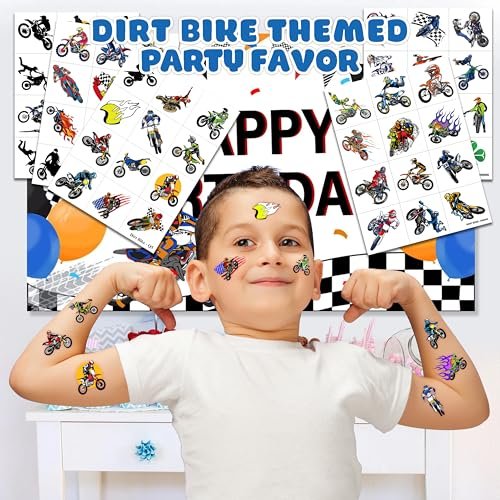 60 PCS Dirt Bike Temporary Tattoos for Kids - Waterproof Fake Tattoo Stickers (5 Sheets) - Motocross Racing Birthday Party Supplies, Favors & Goodie Bag Stuffers for Boys - görsel 4
