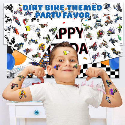 60 PCS Dirt Bike Temporary Tattoos for Kids - Waterproof Fake Tattoo Stickers (5 Sheets) - Motocross Racing Birthday Party Supplies, Favors & Goodie Bag Stuffers for Boys