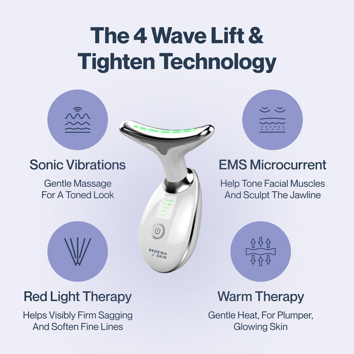 Renewa Skin Face & Neck Sculpting Tool - Handheld Beauty Device with Gentle Light & Soothing Vibration for a Smoother, Refreshed, Radiant Complexion Avelisse